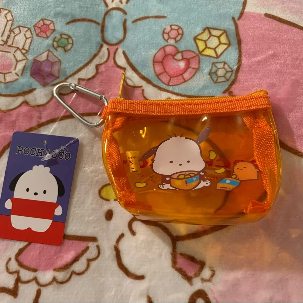 Pochacco Orange Clear Plastic Small Zip Coin Pouch NWT